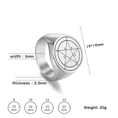EUEAVAN Key of Solomon Seal Пръстени за мъже Неръждаема стомана Сребърен цвят Първият пръстен с пентакъл Талисман за късмет Бижута с амулети