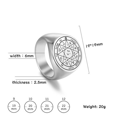EUEAVAN Key of Solomon Seal Пръстени за мъже Неръждаема стомана Сребърен цвят Първият пръстен с пентакъл Талисман за късмет Бижута с амулети