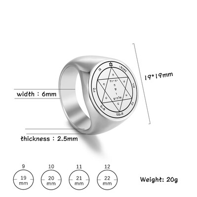 EUEAVAN Key of Solomon Seal Пръстени за мъже Неръждаема стомана Сребърен цвят Първият пръстен с пентакъл Талисман за късмет Бижута с амулети