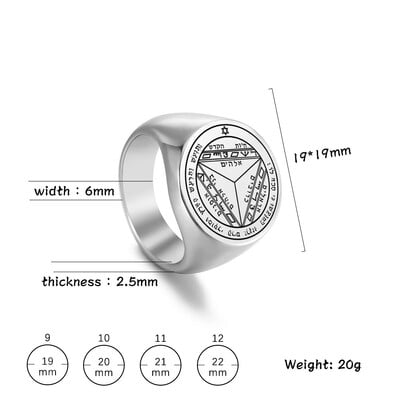 EUEAVAN Key of Solomon Seal Пръстени за мъже Неръждаема стомана Сребърен цвят Първият пръстен с пентакъл Талисман за късмет Бижута с амулети