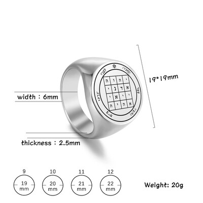 EUEAVAN Key of Solomon Seal Пръстени за мъже Неръждаема стомана Сребърен цвят Първият пръстен с пентакъл Талисман за късмет Бижута с амулети
