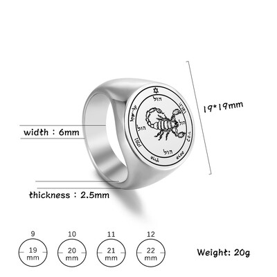 EUEAVAN Key of Solomon Seal Пръстени за мъже Неръждаема стомана Сребърен цвят Първият пръстен с пентакъл Талисман за късмет Бижута с амулети