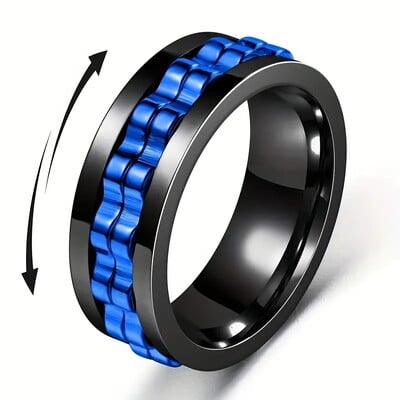 Inel anti-stres din oțel inoxidabil pentru bărbați lanț de viteze rotativ pentru ameliorarea anxietății inele rotative fidget bijuterii punk Bague Homme