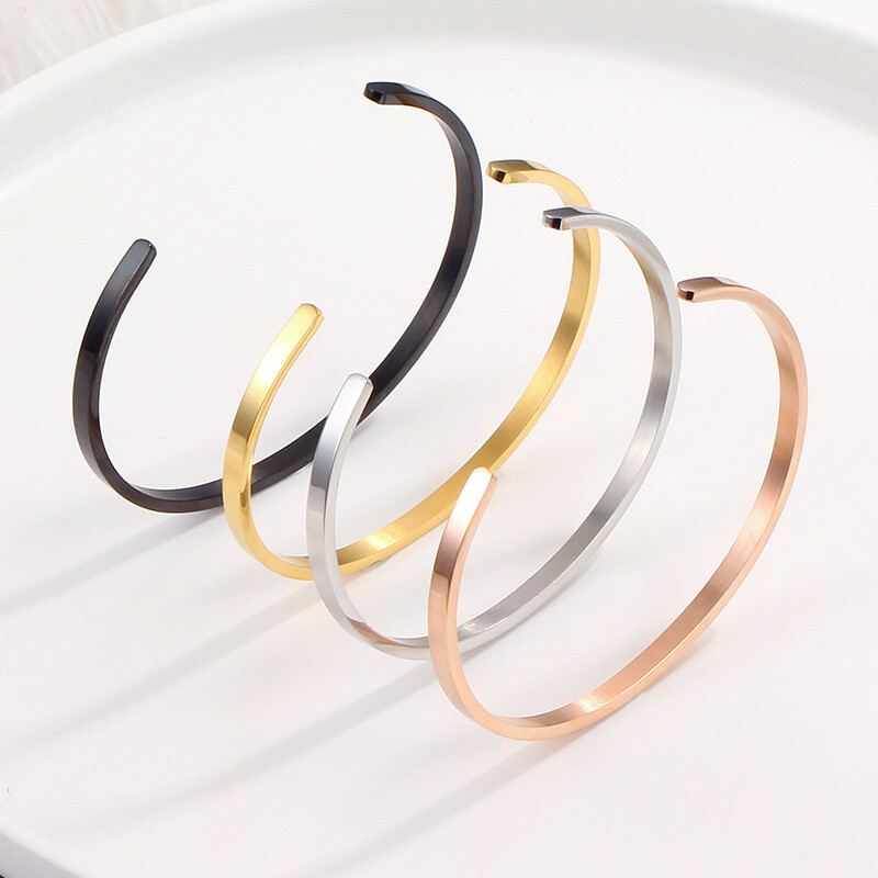 Uniszex egyszerű, rozsdamentes acélból nyíló karkötő karkötő szerelmeseinek barkácsolhat alfanumerikus