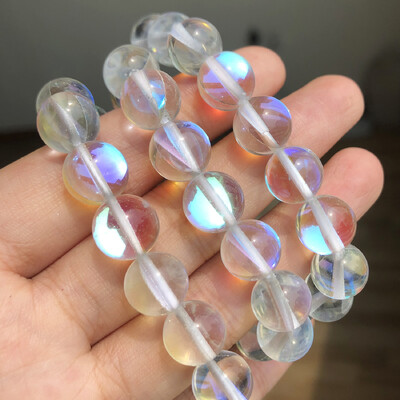 Matt kristály üveggyöngyök matt Holdkő villogó csillogó, kerek laza gyöngy ékszerkészítéshez barkácsolás nyaklánc karkötő 15''