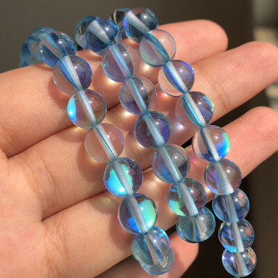 Matt kristály üveggyöngyök matt Holdkő villogó csillogó, kerek laza gyöngy ékszerkészítéshez barkácsolás nyaklánc karkötő 15''