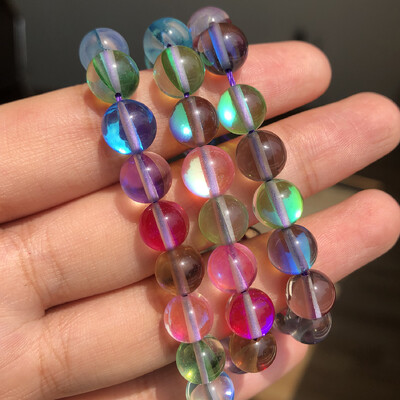 Matt kristály üveggyöngyök matt Holdkő villogó csillogó, kerek laza gyöngy ékszerkészítéshez barkácsolás nyaklánc karkötő 15''