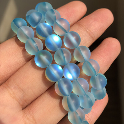 Matt kristály üveggyöngyök matt Holdkő villogó csillogó, kerek laza gyöngy ékszerkészítéshez barkácsolás nyaklánc karkötő 15''