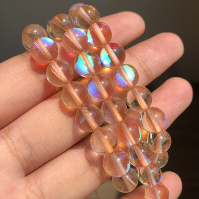 Matt kristály üveggyöngyök matt Holdkő villogó csillogó, kerek laza gyöngy ékszerkészítéshez barkácsolás nyaklánc karkötő 15''