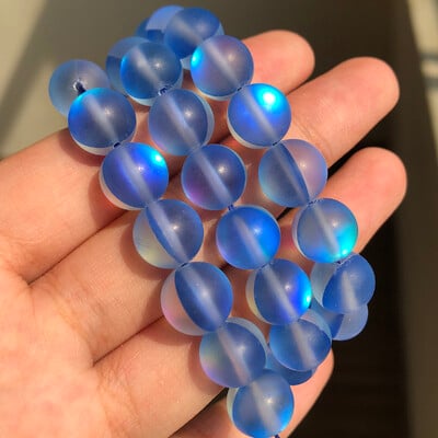 Matt kristály üveggyöngyök matt Holdkő villogó csillogó, kerek laza gyöngy ékszerkészítéshez barkácsolás nyaklánc karkötő 15''