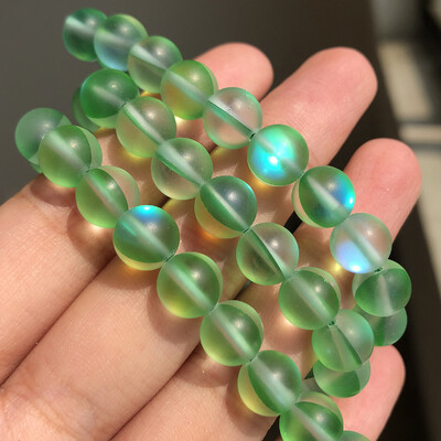 Matt kristály üveggyöngyök matt Holdkő villogó csillogó, kerek laza gyöngy ékszerkészítéshez barkácsolás nyaklánc karkötő 15''