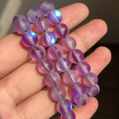 Matt kristály üveggyöngyök matt Holdkő villogó csillogó, kerek laza gyöngy ékszerkészítéshez barkácsolás nyaklánc karkötő 15''