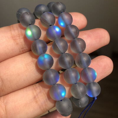 Matt kristály üveggyöngyök matt Holdkő villogó csillogó, kerek laza gyöngy ékszerkészítéshez barkácsolás nyaklánc karkötő 15''