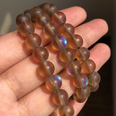 Matt kristály üveggyöngyök matt Holdkő villogó csillogó, kerek laza gyöngy ékszerkészítéshez barkácsolás nyaklánc karkötő 15''