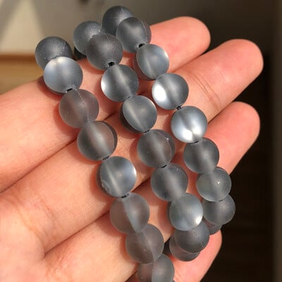 Matt kristály üveggyöngyök matt Holdkő villogó csillogó, kerek laza gyöngy ékszerkészítéshez barkácsolás nyaklánc karkötő 15''