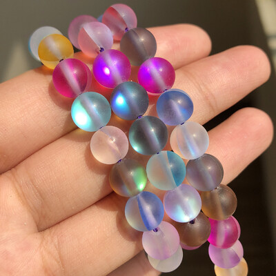 Matt kristály üveggyöngyök matt Holdkő villogó csillogó, kerek laza gyöngy ékszerkészítéshez barkácsolás nyaklánc karkötő 15''