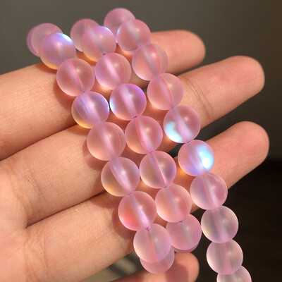 Matt kristály üveggyöngyök matt Holdkő villogó csillogó, kerek laza gyöngy ékszerkészítéshez barkácsolás nyaklánc karkötő 15''