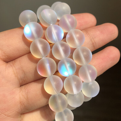 Matt kristály üveggyöngyök matt Holdkő villogó csillogó, kerek laza gyöngy ékszerkészítéshez barkácsolás nyaklánc karkötő 15''