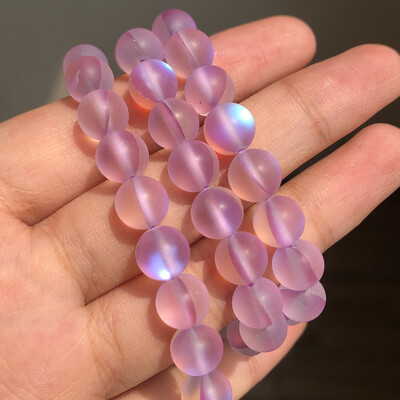 Matt kristály üveggyöngyök matt Holdkő villogó csillogó, kerek laza gyöngy ékszerkészítéshez barkácsolás nyaklánc karkötő 15''