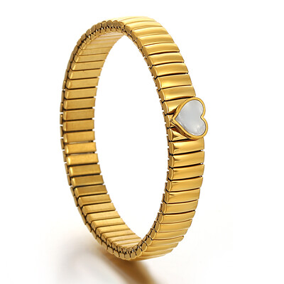 Auksinės spalvos nerūdijančio plieno elastinės apyrankės apyrankės moterims, vyrams, inkrustuota korpuso apyrankė su širdele, klasikinė laikrodžių grandinėlė papuošalai