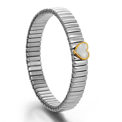 Auksinės spalvos nerūdijančio plieno elastinės apyrankės apyrankės moterims, vyrams, inkrustuota korpuso apyrankė su širdele, klasikinė laikrodžių grandinėlė papuošalai