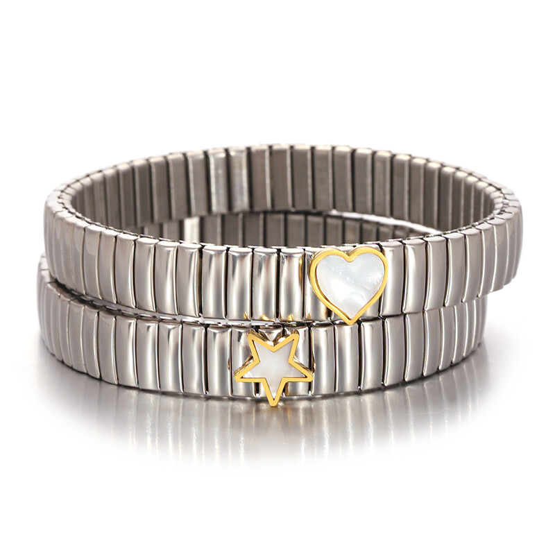 Auksinės spalvos nerūdijančio plieno elastinės apyrankės apyrankės moterims, vyrams, inkrustuota korpuso apyrankė su širdele, klasikinė laikrodžių grandinėlė papuošalai