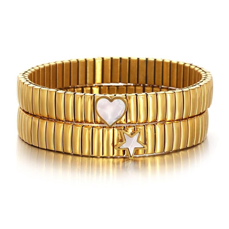 Auksinės spalvos nerūdijančio plieno elastinės apyrankės apyrankės moterims, vyrams, inkrustuota korpuso apyrankė su širdele, klasikinė laikrodžių grandinėlė papuošalai