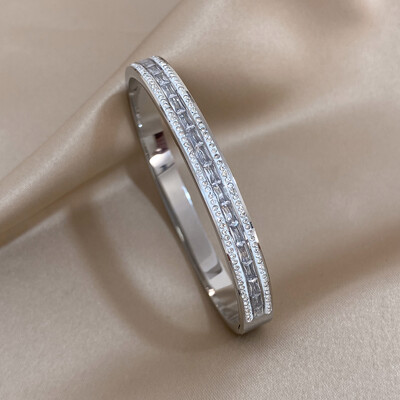 AENSOA 316L rozsdamentes acél karkötők 2023 nyári forró arany színű szivárvány színes cirkónia CZ nyitott karkötő karkötő