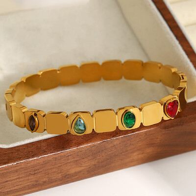 AENSOA 316L rozsdamentes acél karkötők 2023 nyári forró arany színű szivárvány színes cirkónia CZ nyitott karkötő karkötő