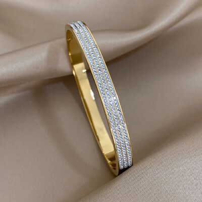 AENSOA 316L rozsdamentes acél karkötők 2023 nyári forró arany színű szivárvány színes cirkónia CZ nyitott karkötő karkötő