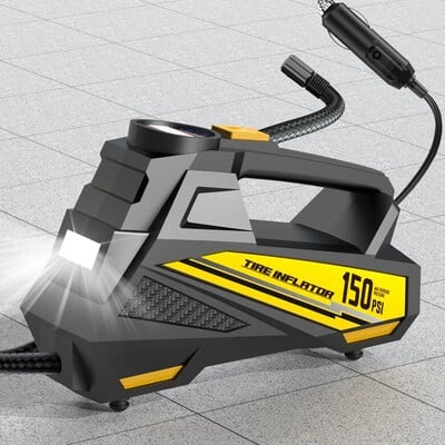 Prenosné autovzduchové čerpadlo s káblom, vylepšené 12V 150PSI elektrické čerpadlo na hustenie pneumatík, motocykel, bicykel, LED svetlo, vzduchový kompresor do auta