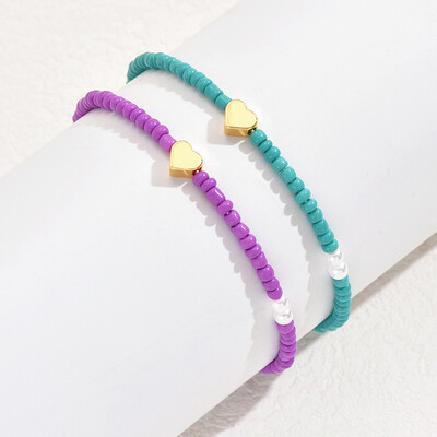 YWZIXLN Boho gravat cu mai multe straturi margele colorate lanț inimă pandantiv bratara accesorii cel mai bun cadou pentru femei en-gros B052