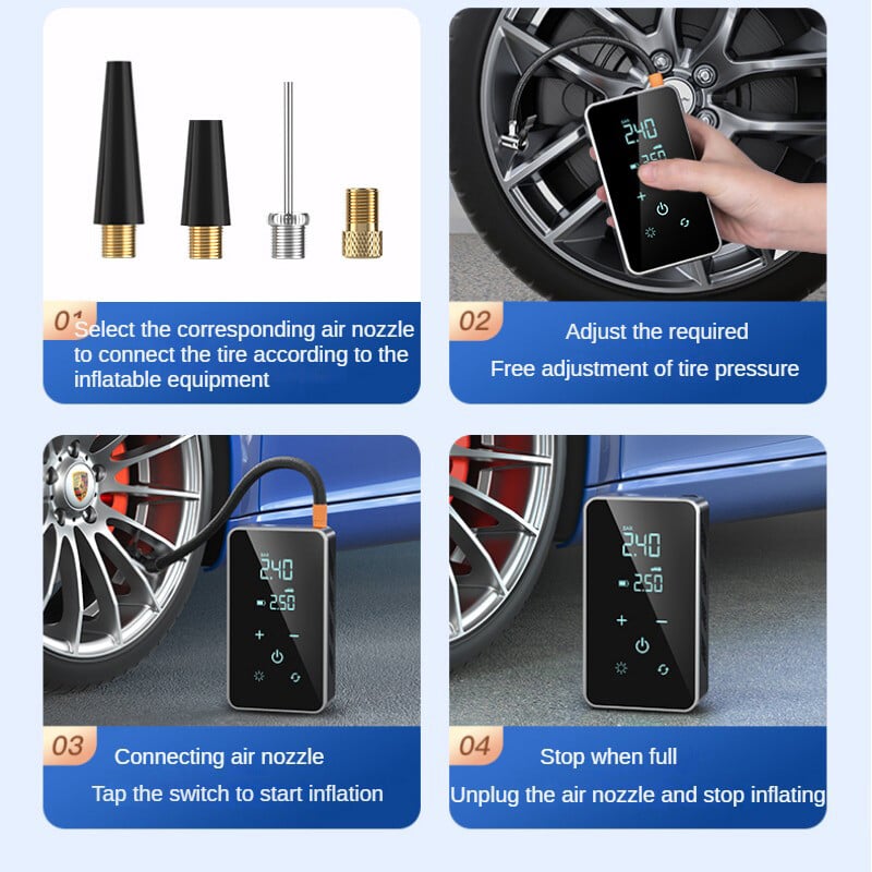 Bezdrôtové vzduchové čerpadlo 150 psi s dotykovou obrazovkou, prenosné elektrické nafukovač pneumatík pre auto, bicykel, motocykel, mini vzduchový kompresor, vstrekovač