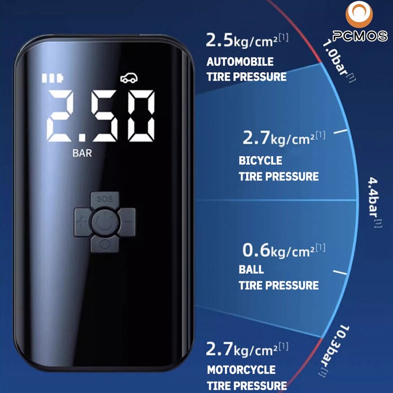 PCMOS 1 set de pompă de umflare montată pe mașină, portabilă fără fir pentru anvelope de automobile, sedan electrică, pompă de mare putere și presiune
