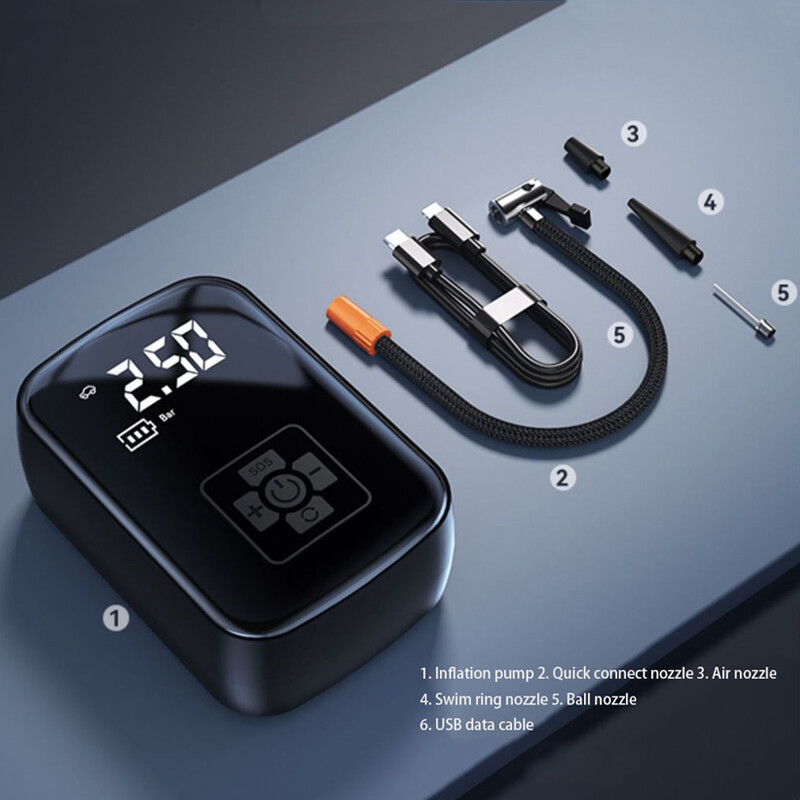 Autóra szerelhető vezeték nélküli légszivattyú, autós hordozható légszivattyú, elektromos autó gumiabroncs-szivattyút használ a felfújáshoz
