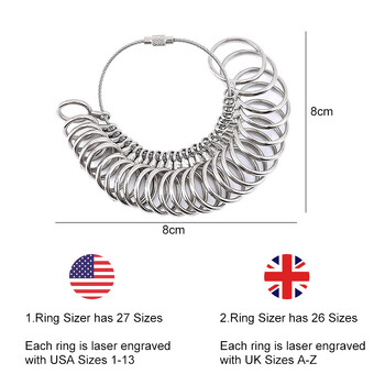 US UK Ring Sizer Комплект инструменти за измерване на дорник с алуминиев пръстен с измервателни уреди за пръсти Комплект инструменти за измерване на метални пръстени за изработка на бижута Направи си сам