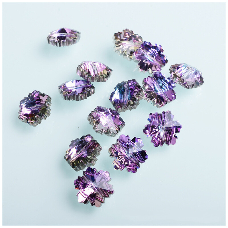 AB Έγχρωμες χάντρες σε σχήμα νιφάδας χιονιού 14mm Κρυστάλλινες χάντρες από γυαλί για DIY βραχιόλι κολιέ Χειροποίητο αξεσουάρ κεντήματος Χαλαρές χάντρες