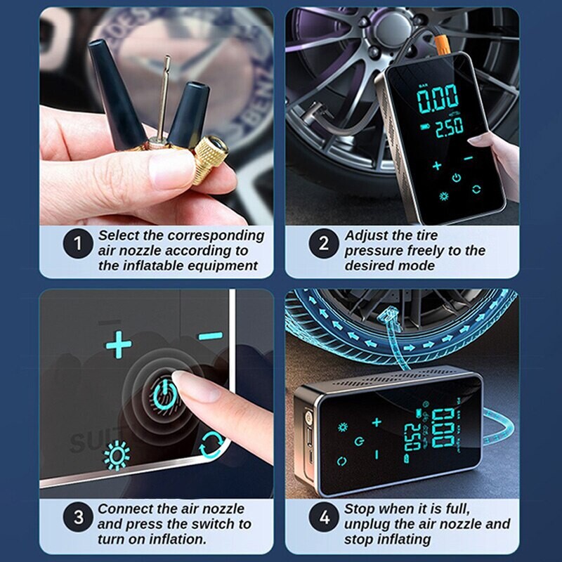 Automobilska električna zračna pumpa Prijenosni žičani/bežični digitalni dodirni zračni kompresor 150PSI Prikladan za napuhavanje automobila motocikla