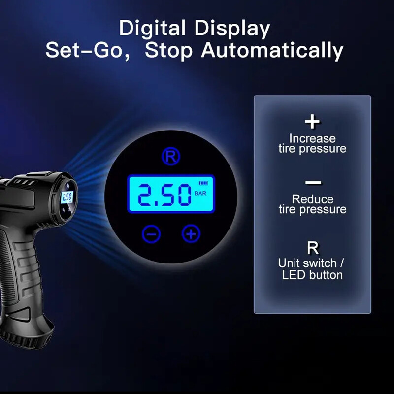 1 set pumpe za napuhavanje montirane na automobilu, ručni pametni kućni automobil, motocikl, prijenosna pumpa za napuhavanje guma, crna prijenosna