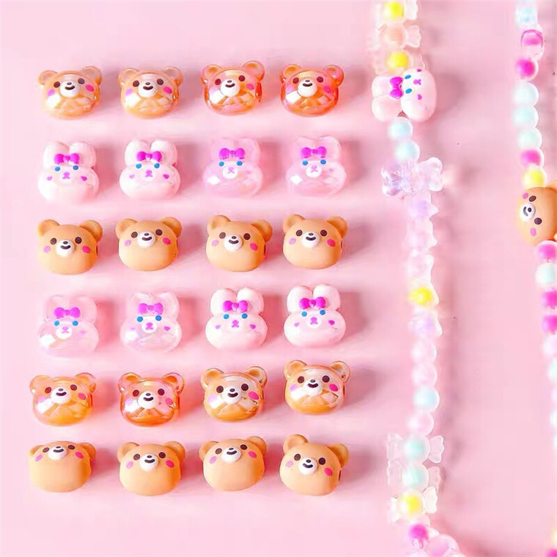 5 buc. Mărgele acrilice de culoare AB, urs, iepure, stele, mărgele libere din rășină, pentru fabricarea bricolajului, bratari, breloc, accesorii pentru breloc