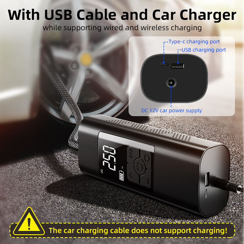 Vtopek Mini vezeték nélküli autós légkompresszor légszivattyú autóhoz, motorkerékpárhoz, golyókhoz, gumiabroncsnyomás-figyelőhöz, SOS mentési fénykijelzőhöz