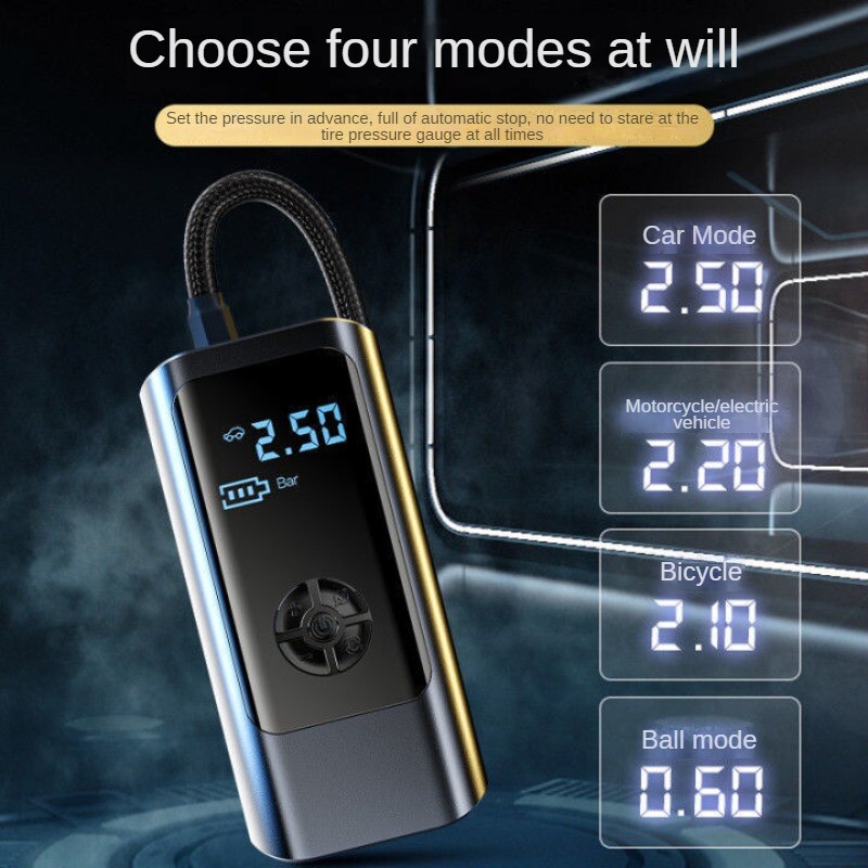 Autógumi felfújó hordozható elektromos légszivattyú vezeték nélküli töltés kompresszoros digitális kijelzővel motorkerékpár labdákhoz