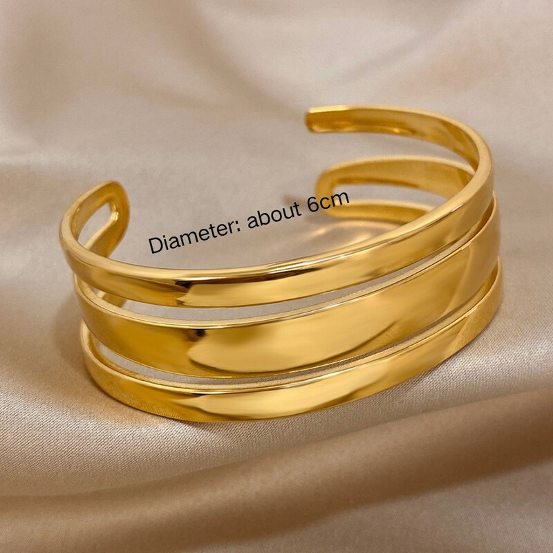 Vaskos rozsdamentes acél fényes nyitható karkötő nőknek Többrétegű mandzsetta csuklópánt vízálló minimalista ékszer ajándékok