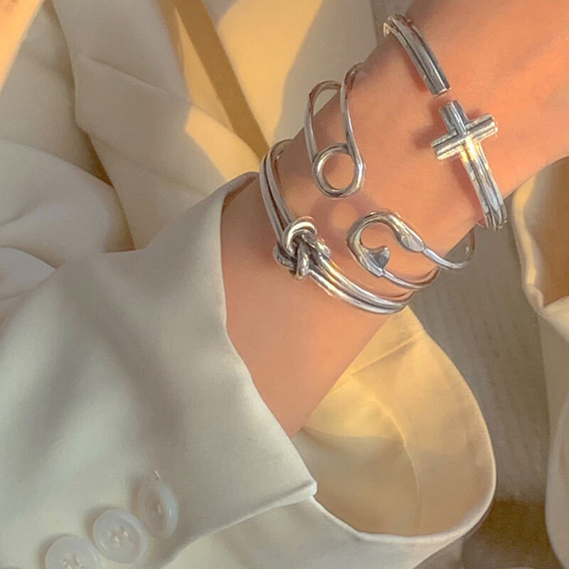 Mewanry ezüst színű kereszttűs csomózott vintage karkötő új divat, divatos, elegáns party ékszerek születésnapi ajándékok nőknek