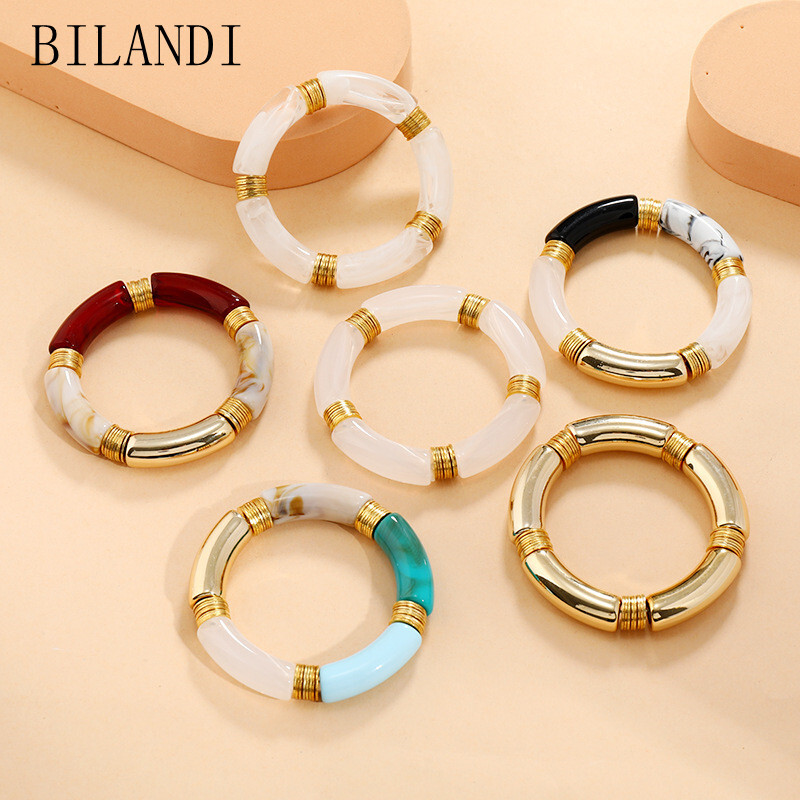 Bilandi Retro štýl Stretch Náramok pre ženy Žena Hot Výpredaj Vintate Temperament Živica Akrylový Náramok Moderné Šperky