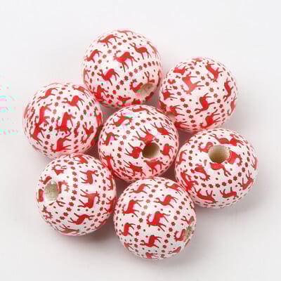 10 buc. margele rotunde din lemn de 16 mm, brad de Crăciun, mărgele din lemn, fulgi de nea, pentru realizarea decorului de Crăciun, accesorii de bijuterii.