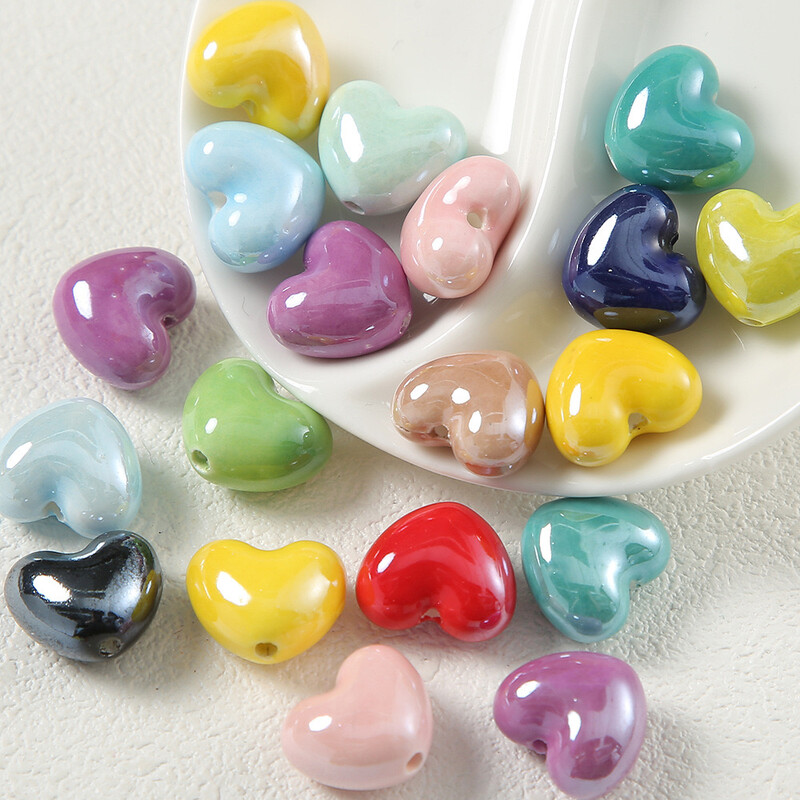 Mărgele în formă de stea de mare în formă de inimă de culori mixte, margele ceramice DIY, bijuterii lucrate manual