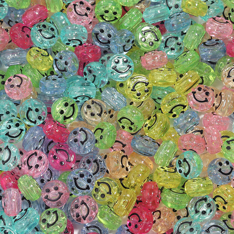 100 vnt permatomas šypsenos akrilo karoliukas 10 mm spalvų tarpiklio karoliukas, skirtas vaikams papuošalų gamybai, apyrankių karolių priedai.