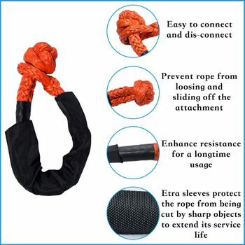 41000lbs Soft Shackle Synthetic Rope Heavy Duty Offroad 4X4 Tow Shackle Strap με προστατευτικό μανίκι για Jeep Truck SUV