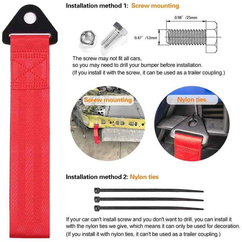 26 cm nailono vilkimo diržas, didelio stiprumo automobilių lenktynių vilkimo lynai su vilkimo priekabos lynais Auto priekabos lynai Buferio priekabos vilkimo diržas